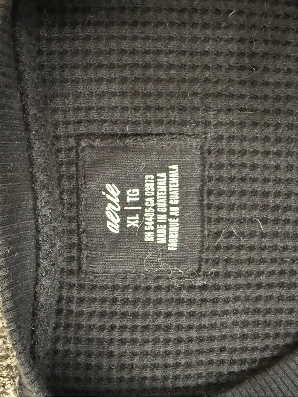 aerie Black Waffle-Knit Crew Sweatshirt